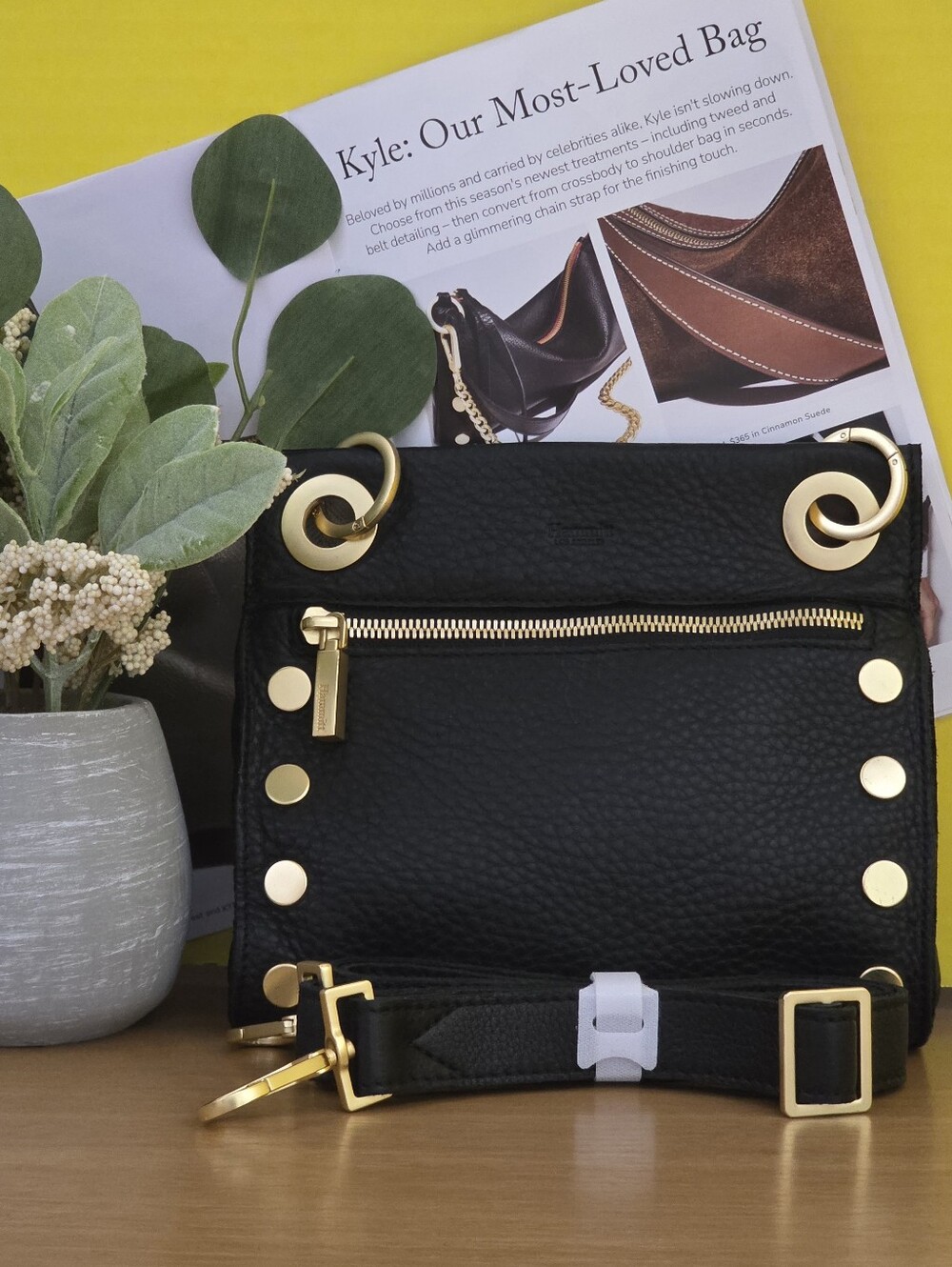 Hammitt Black Leather SM Tony Crossbody Bag with Gold Hardware